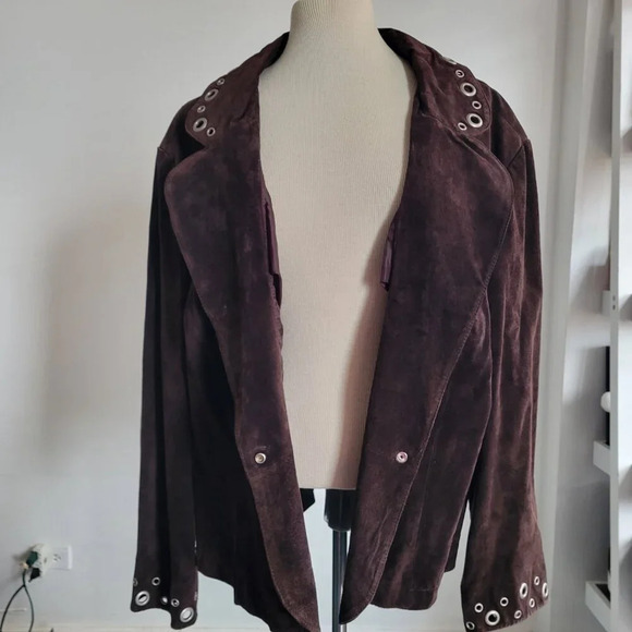 Live a Little Genuine Leather Suede Vintage Boho Hippie Jacket w/Grommets (Size: - Picture 16 of 16